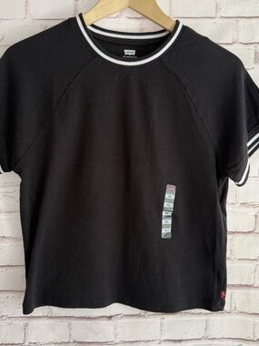 Levi's Black Cropped Crewneck Tee with Striped Trim
